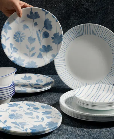 Corelle Botanical Stripes 32 Pc. Dinnerware Set, Service For 8 In Blue