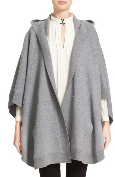 Burberry Carla Hooded Open-front Poncho, Gray In Grey Melange