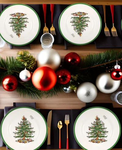Spode Set Of 4 Christmas Tree Dinner Plates In Multi