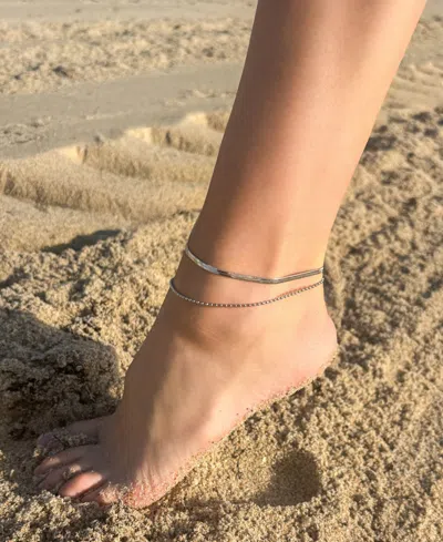 Adornia Tarnish Resistant Silver Layered Anklet In Pattern