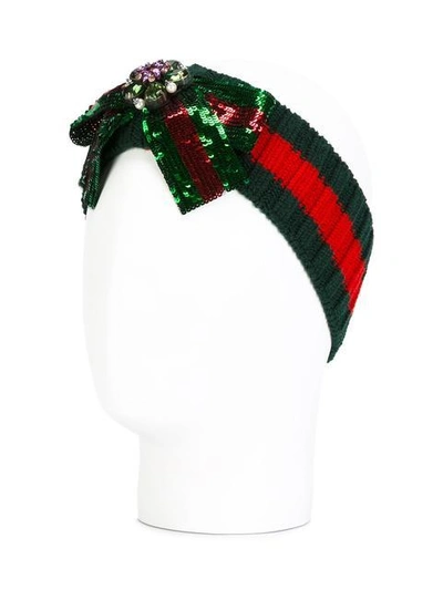 Shop Gucci Stud Detail Ribbed Trim Headband - Green