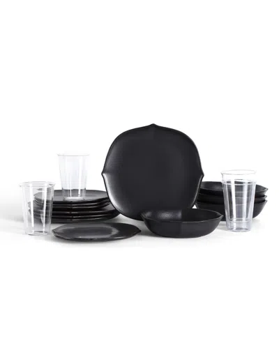 Stone Lain Baskerville 16pc Stoneware Dinnerware Set With Borosilicate Glass In Black