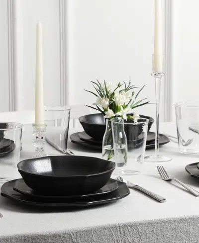 Stone Lain Baskerville 16pc Stoneware Dinnerware Set With Borosilicate Glass In Black