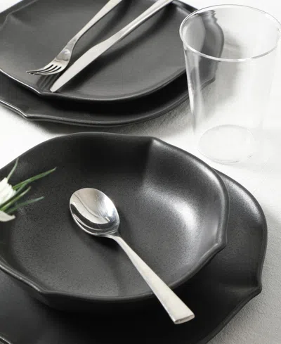 Stone Lain Baskerville 16pc Stoneware Dinnerware Set With Borosilicate Glass In Black