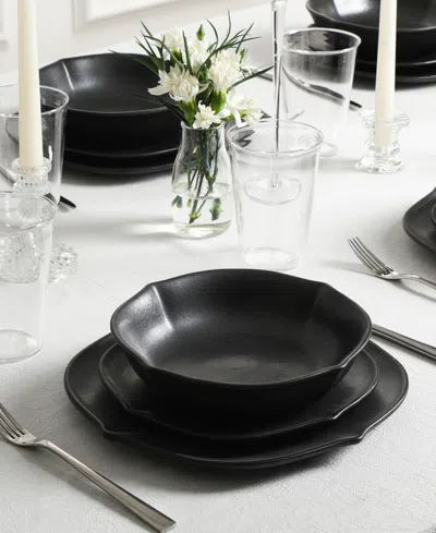 Stone Lain Baskerville 16pc Stoneware Dinnerware Set With Borosilicate Glass In Black