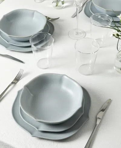 Stone Lain Baskerville 16pc Stoneware Dinnerware Set With Borosilicate Glass In Gray