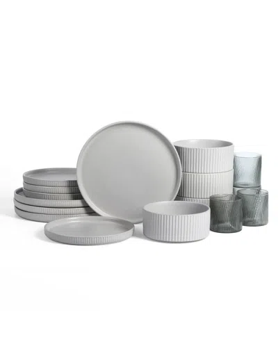 Stone Lain Haven 16pc Stoneware Dinnerware Set With Borosilicate Glass In Gray