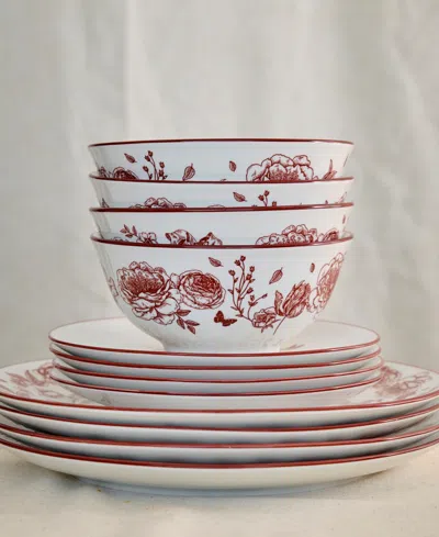 Stone Lain Esme 12pc Porcelain Dinnerware Set In Red