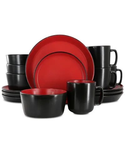 Elama Bacarra 16 Piece Stoneware Dinnerware Set In Two Tone Black And Red In Black