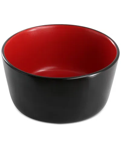 Elama Bacarra 16 Piece Stoneware Dinnerware Set In Two Tone Black And Red In Black