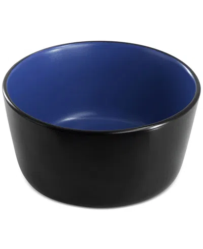 Elama Bacarra 16 Piece Stoneware Dinnerware Set In Two Tone Black And Blue In Blue