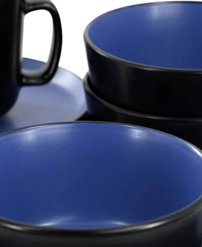 Elama Bacarra 16 Piece Stoneware Dinnerware Set In Two Tone Black And Blue In Blue