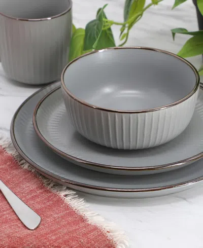 Elama Leo Light Grey 16pc Stoneware Dinnerware Set In Gray