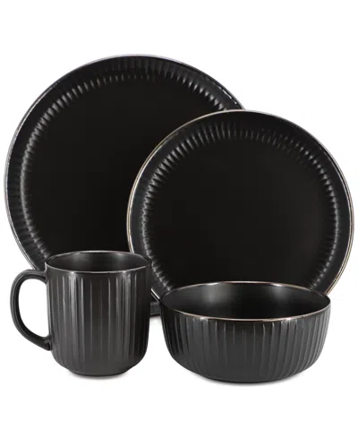 Elama Leo 16 Pc. Dinnerware Set, Service For 4 In Black