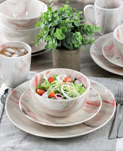 Elama Marble 16 Pc. Dinnerware Set, Service For 4 In Pink