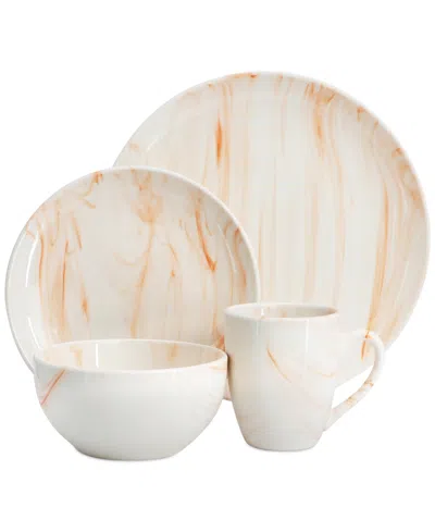 Elama Marble 16 Pc. Dinnerware Set, Service For 4 In Orange