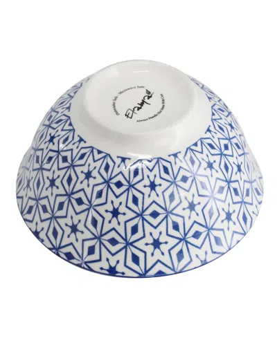 Elama Moxy 6 Piece Assorted Design 20oz Porcelain Footed Bowl Set In Blue