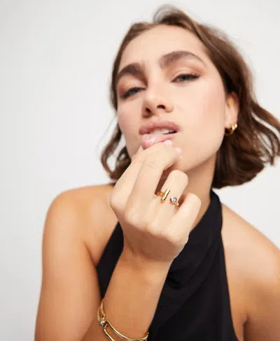 Unode50 Ring Of Metal Alloy Plated In Gold 18k With White Topaz