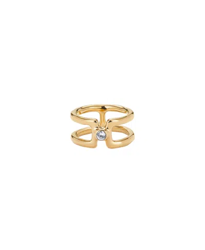 Unode50 Double Ring Of Metal Alloy Plated In Gold 18k With White Topaz