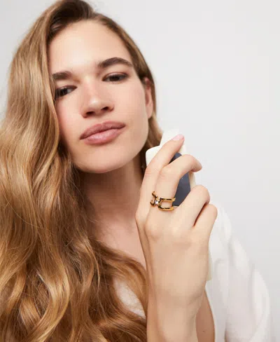 Unode50 Double Ring Of Metal Alloy Plated In Gold 18k With White Topaz