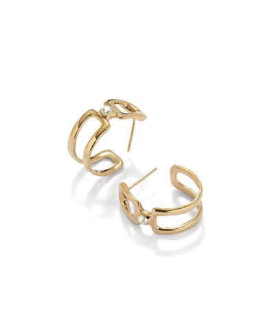 Unode50 Double Hoop Earrings Of Metal Alloy Plated In Gold 18k With White Topaz