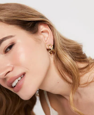 Unode50 Double Hoop Earrings Of Metal Alloy Plated In Gold 18k With White Topaz