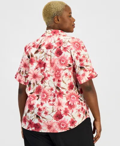 Anne Klein Essentials Plus Size Printed Button-front Shirt