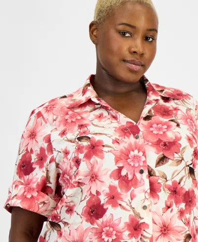 Anne Klein Essentials Plus Size Printed Button-front Shirt
