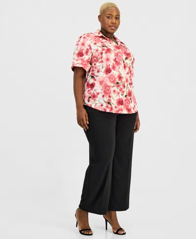 Anne Klein Essentials Plus Size Printed Button-front Shirt