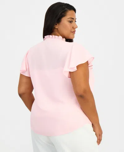 Anne Klein Essentials Plus Size Ruffled Button-front Top In Pink
