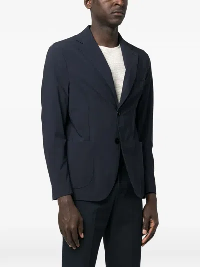 P.m.d.s Navy Blue Single Breasted Blazer In Blue