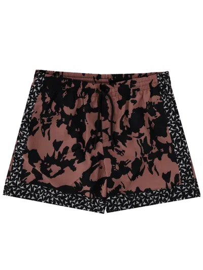 Dries Van Noten Abstract Floral Polyamide Geometric Trim Swim Shorts In Multi