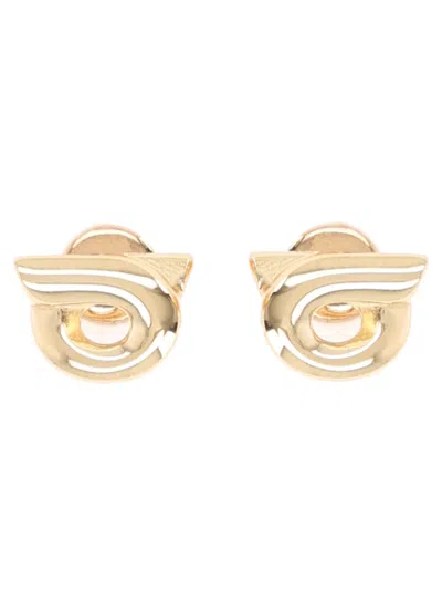 Ferragamo Elegant Brass Hoop Earrings For Women In Pattern