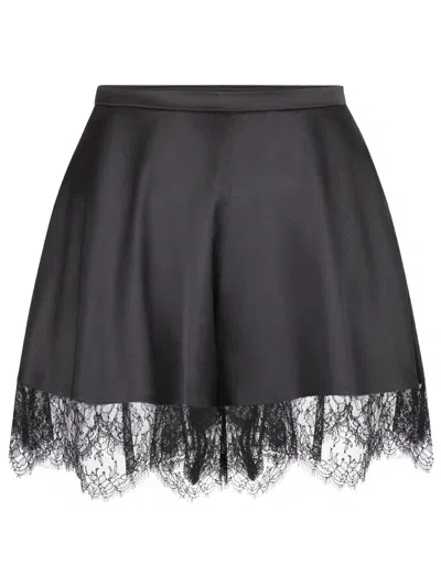 Nina Ricci Silk High Waist Mini Shorts Lace Trim In Black