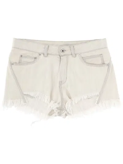 Rick Owens Denim Shorts With Bias Cutoffs In White