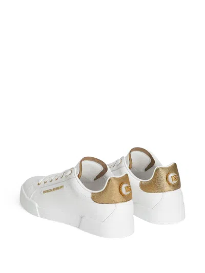 Dolce & Gabbana Sneakers Portofino In Pelle Bianca E Oro Dolce E Gabbana In White