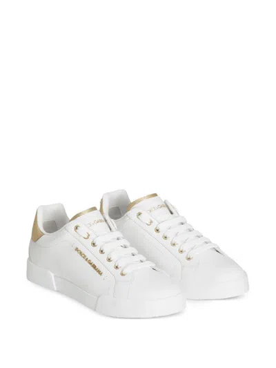 Dolce & Gabbana Sneakers Portofino In Pelle Bianca E Oro Dolce E Gabbana In White