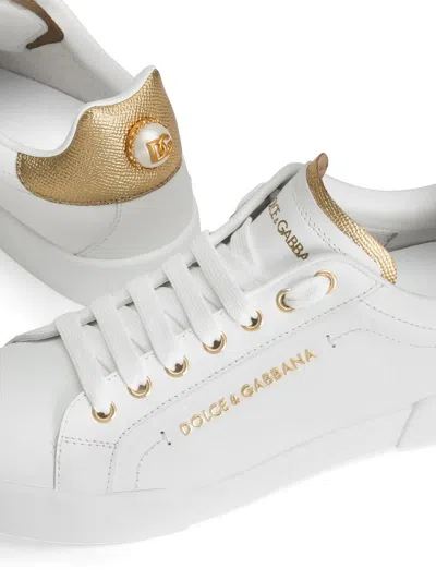 Dolce & Gabbana Sneakers Portofino In Pelle Bianca E Oro Dolce E Gabbana In White