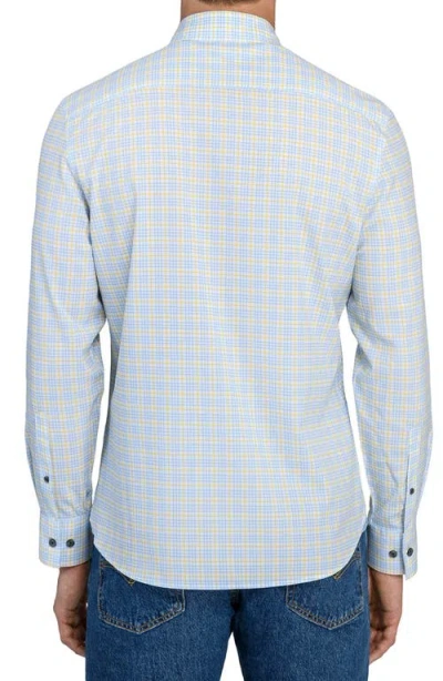 Construct Houndstooth Plaid Stretch Button-up Shirt In Blue