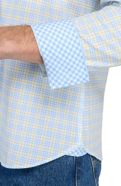 Construct Houndstooth Plaid Stretch Button-up Shirt In Blue
