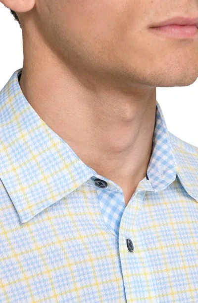 Construct Houndstooth Plaid Stretch Button-up Shirt In Blue
