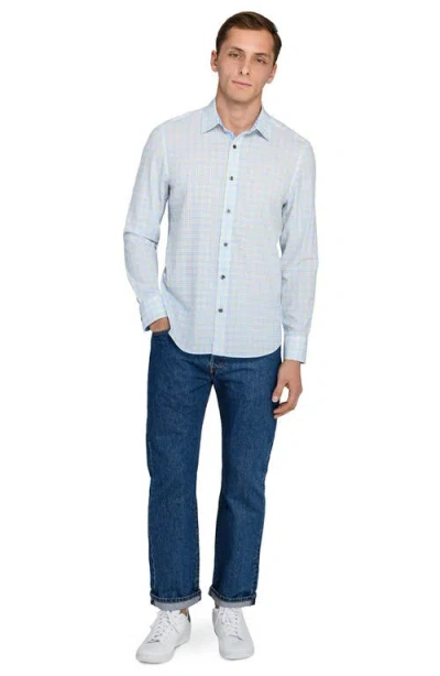 Construct Houndstooth Plaid Stretch Button-up Shirt In Blue