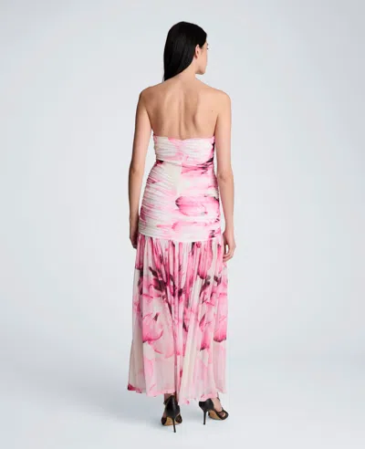Kenneth Cole Printed Mesh Strapless Maxi Dress In Pink