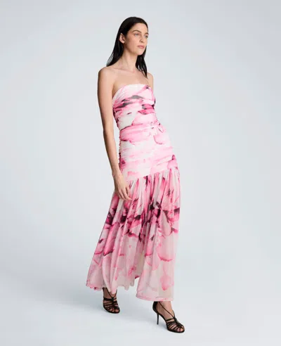 Kenneth Cole Printed Mesh Strapless Maxi Dress In Pink