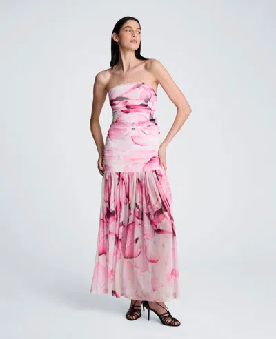 Kenneth Cole Printed Mesh Strapless Maxi Dress In Pink