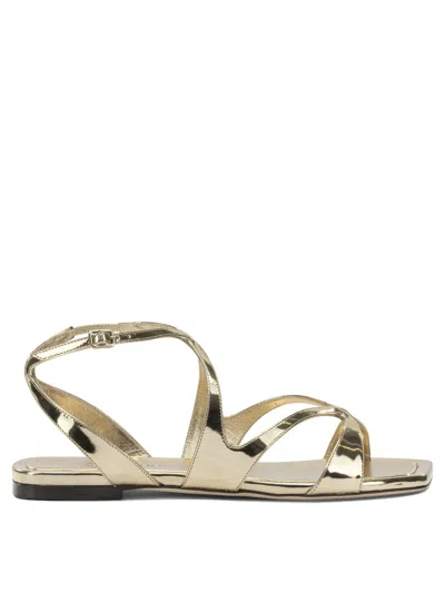 Jimmy Choo Ayla Flat Sandals Open Square Toe Metallic In Gold
