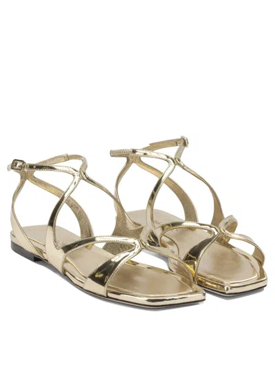 Jimmy Choo Ayla Flat Sandals Open Square Toe Metallic In Gold