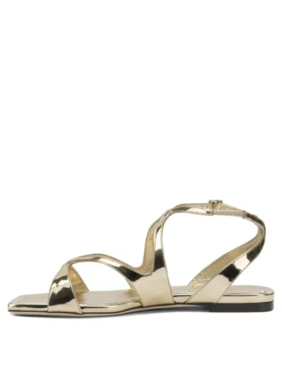Jimmy Choo Ayla Flat Sandals Open Square Toe Metallic In Gold