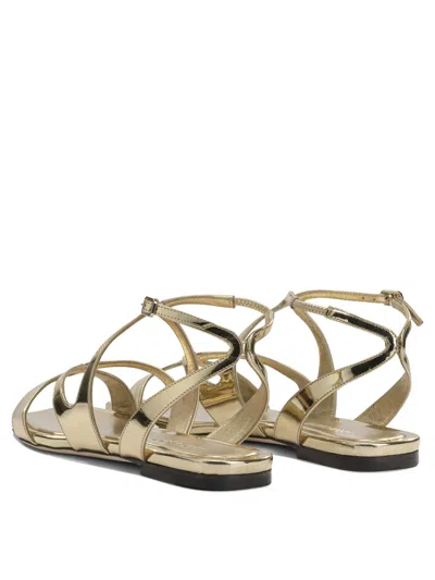 Jimmy Choo Ayla Flat Sandals Open Square Toe Metallic In Gold