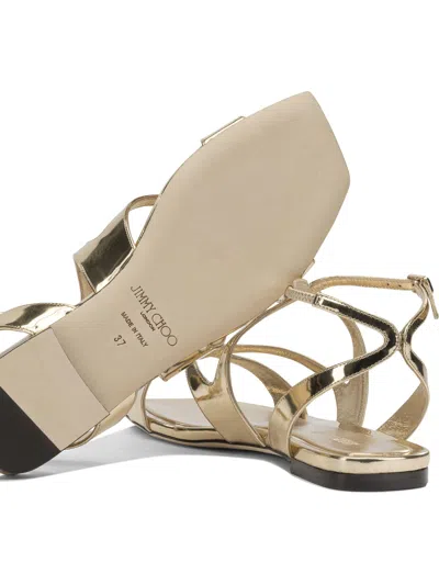 Jimmy Choo Ayla Flat Sandals Open Square Toe Metallic In Gold